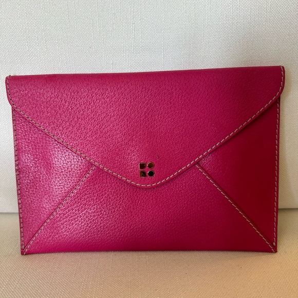 Kate Spade New York HOT PINK Leather Envelope Clutch Snap